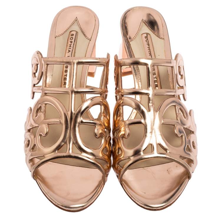 Pre Owned Sophia Webster Rose Gold Cut Out Leather Birdie Mules Size 36