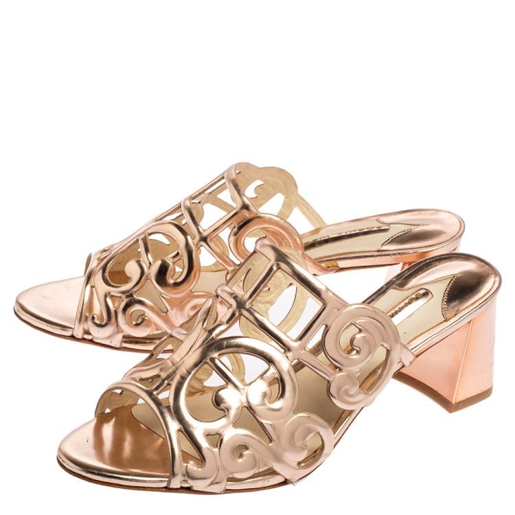 Pre Owned Sophia Webster Rose Gold Cut Out Leather Birdie Mules Size 36