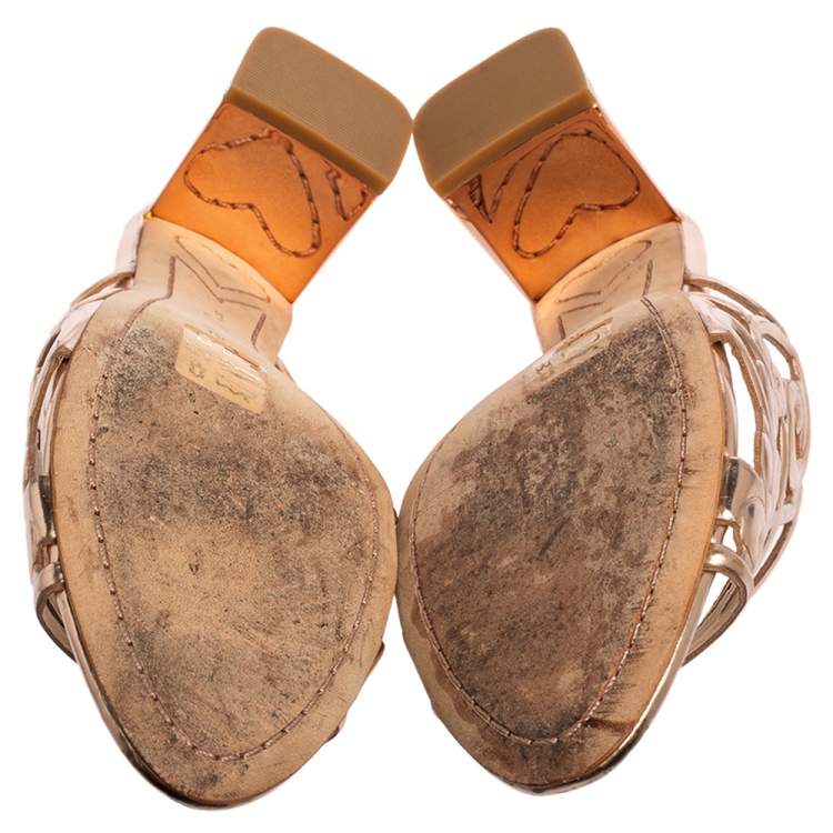 Pre Owned Sophia Webster Rose Gold Cut Out Leather Birdie Mules Size 36