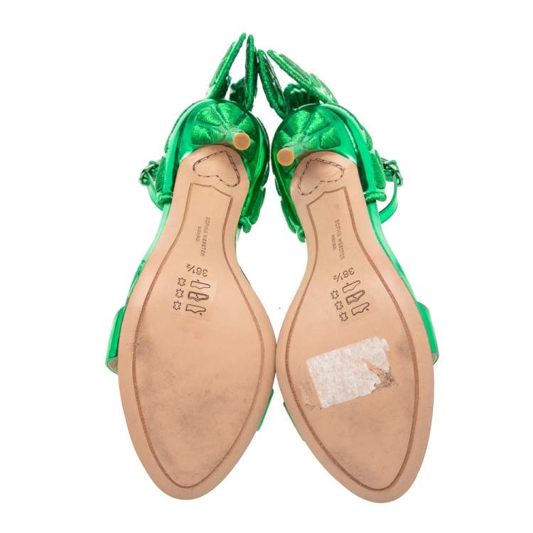 Pre Owned Sophia Webster Metallic Green Leather Chiara Butterfly Wing Open Toe Sandals Size 36.5