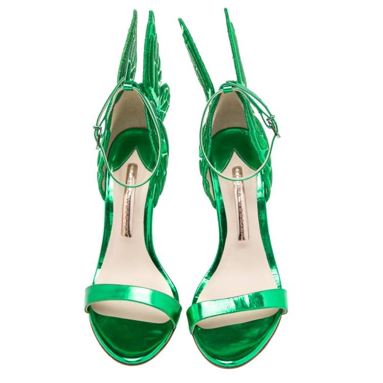 Pre Owned Sophia Webster Metallic Green Leather Chiara Butterfly Wing Open Toe Sandals Size 36.5