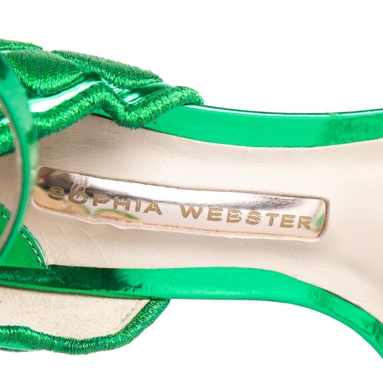 Pre Owned Sophia Webster Metallic Green Leather Chiara Butterfly Wing Open Toe Sandals Size 36.5