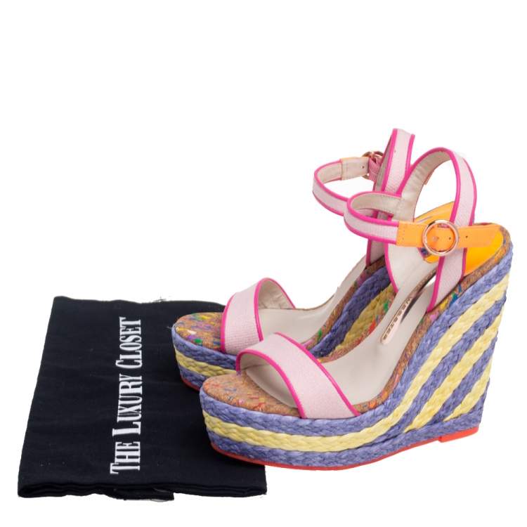 Pre Owned Sophia Webster Multicolor Canvas and Leather Lucita Raffia Wedges Size 36.5
