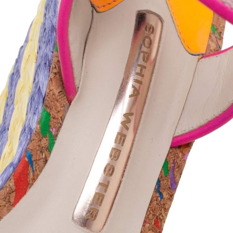 Pre Owned Sophia Webster Multicolor Canvas and Leather Lucita Raffia Wedges Size 36.5