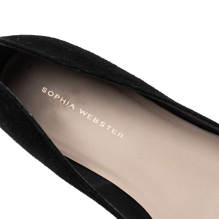 Pre Owned Sophia Webster Black Embroidered Suede Bibi Butterfly Pointed Toe Ballet Flats Size 39.5
