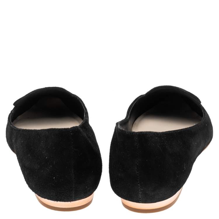 Pre Owned Sophia Webster Black Embroidered Suede Bibi Butterfly Pointed Toe Ballet Flats Size 39.5