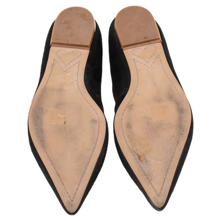 Pre Owned Sophia Webster Black Embroidered Suede Bibi Butterfly Pointed Toe Ballet Flats Size 39.5