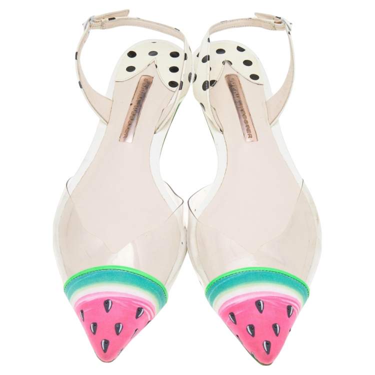 مملوكة مسبقًا Sophia Webster Multicolor Leather and Fabric Daria Watermelon Slingback Sandals Size 40.5