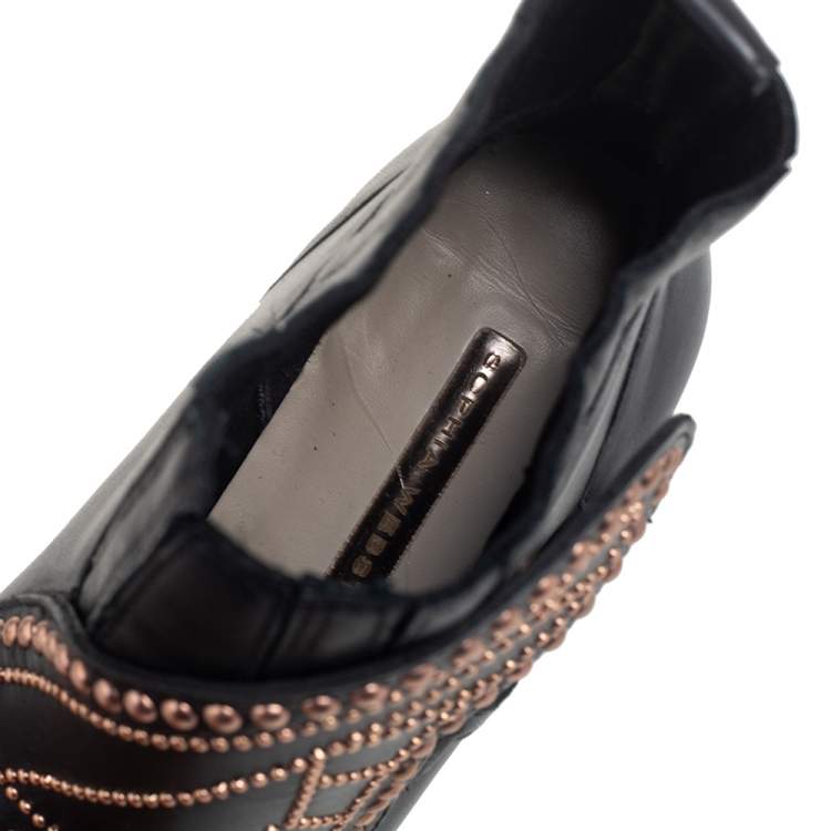 مملوكة مسبقًا Sophia Webster Black Leather Karina Butterfly Studded Ankle Boots Size 37