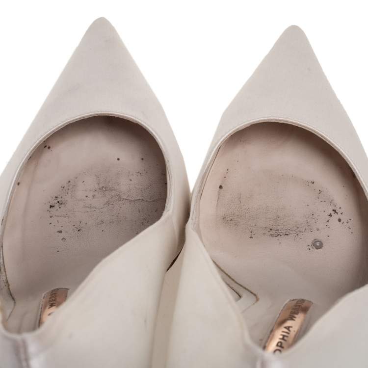 Pre Owned Sophia Webster Ivory Satin Coco Embellished Pointed-Toe Pumps Size 39