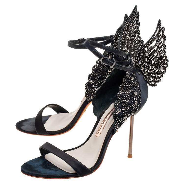 Pre Owned Sophia Webster Black Satin Evangeline Sandals Size 37
