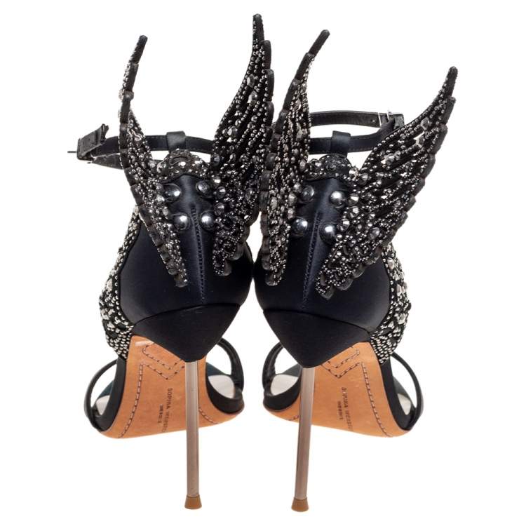 Pre Owned Sophia Webster Black Satin Evangeline Sandals Size 37