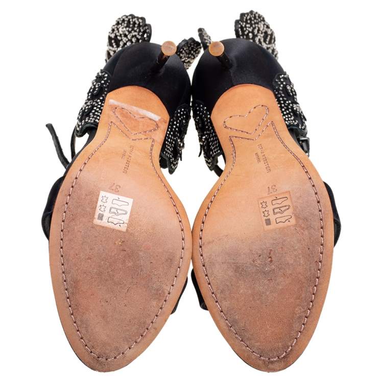Pre Owned Sophia Webster Black Satin Evangeline Sandals Size 37
