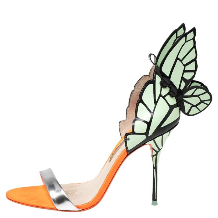 Pre Owned Sophia Webster Mint Green/Silver Leather Evangeline Sandals Size 40.5 