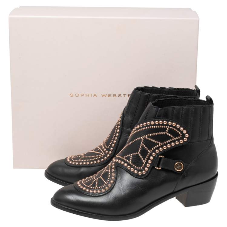 Pre Owned Sophia Webster Black Leather Karina Butterfly Ankle Boots Size 39.5