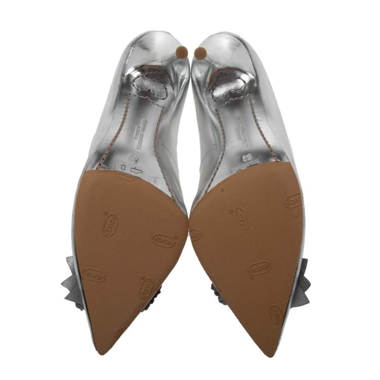 Pre Owned Sophia Webster Silver Leather Flower Lilico Pumps  Size 39