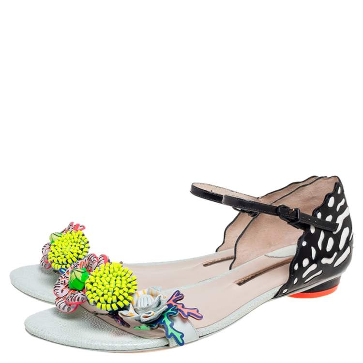 Pre Owned Sophia Webster Multicolor Patent And Leather Lilico Underwater Floral Embellished Flat Sandals Size 42