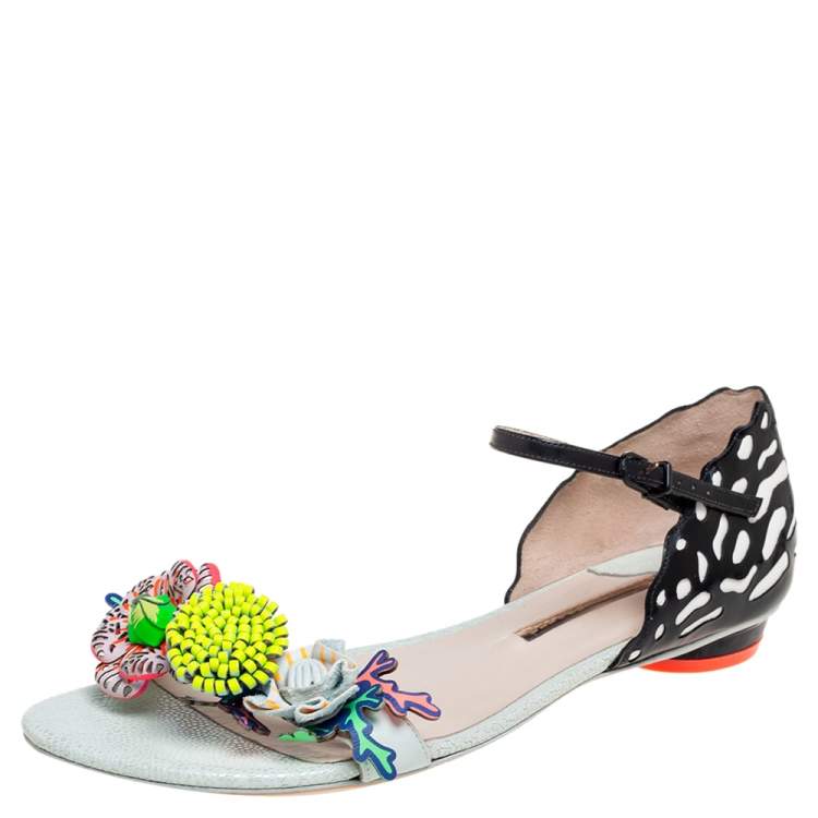 Pre Owned Sophia Webster Multicolor Patent And Leather Lilico Underwater Floral Embellished Flat Sandals Size 42