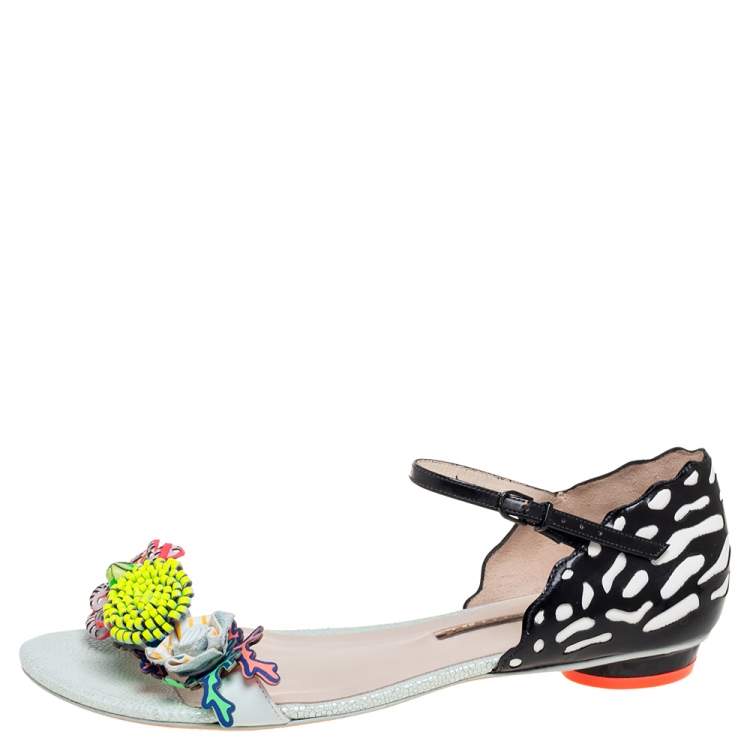 Pre Owned Sophia Webster Multicolor Patent And Leather Lilico Underwater Floral Embellished Flat Sandals Size 42