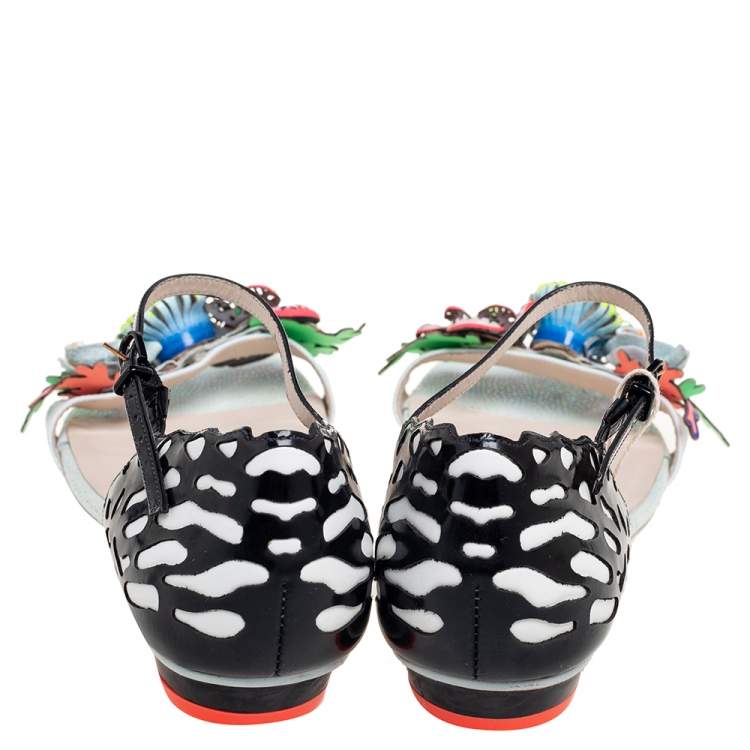 Pre Owned Sophia Webster Multicolor Patent And Leather Lilico Underwater Floral Embellished Flat Sandals Size 42
