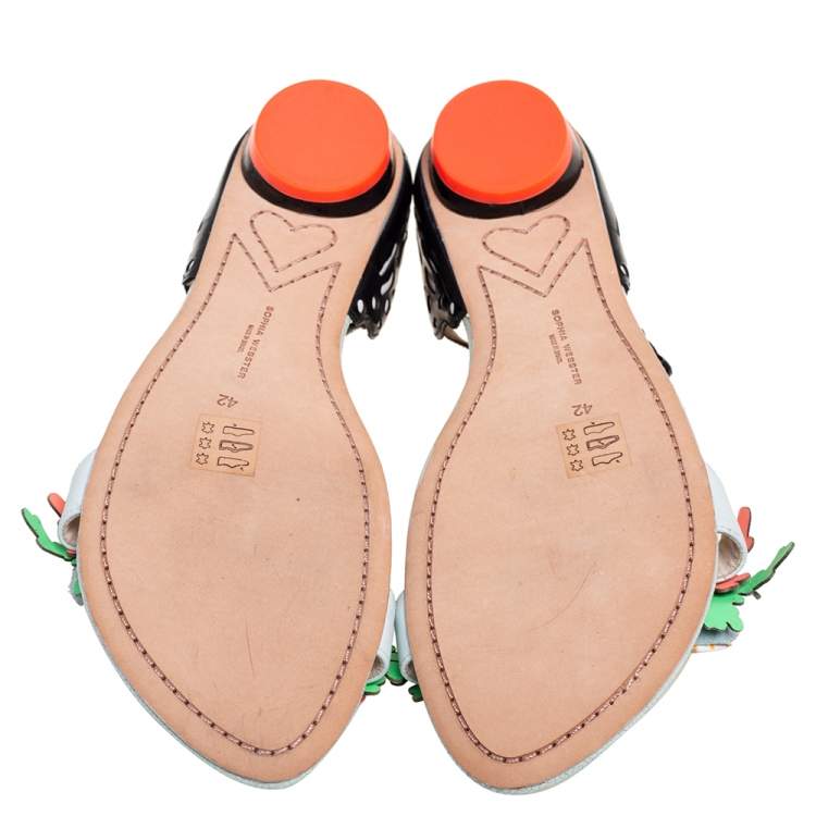 Pre Owned Sophia Webster Multicolor Patent And Leather Lilico Underwater Floral Embellished Flat Sandals Size 42