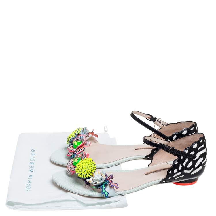 Pre Owned Sophia Webster Multicolor Patent And Leather Lilico Underwater Floral Embellished Flat Sandals Size 42