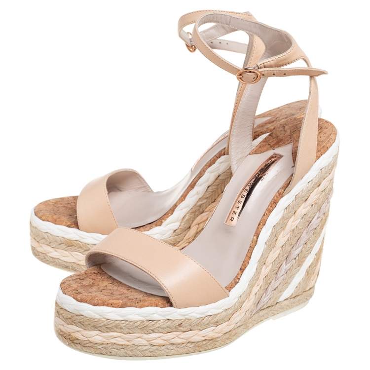 مملوكة مسبقًا Sophia Webster Beige Leather Lucita Rafia Wedges Size 39.5