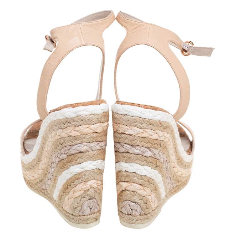 مملوكة مسبقًا Sophia Webster Beige Leather Lucita Rafia Wedges Size 39.5