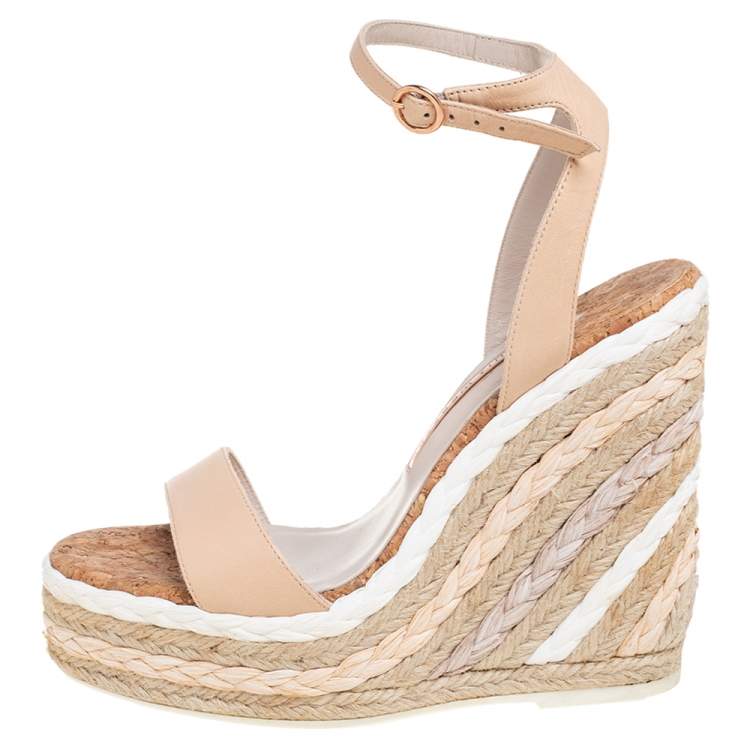 مملوكة مسبقًا Sophia Webster Beige Leather Lucita Rafia Wedges Size 39.5