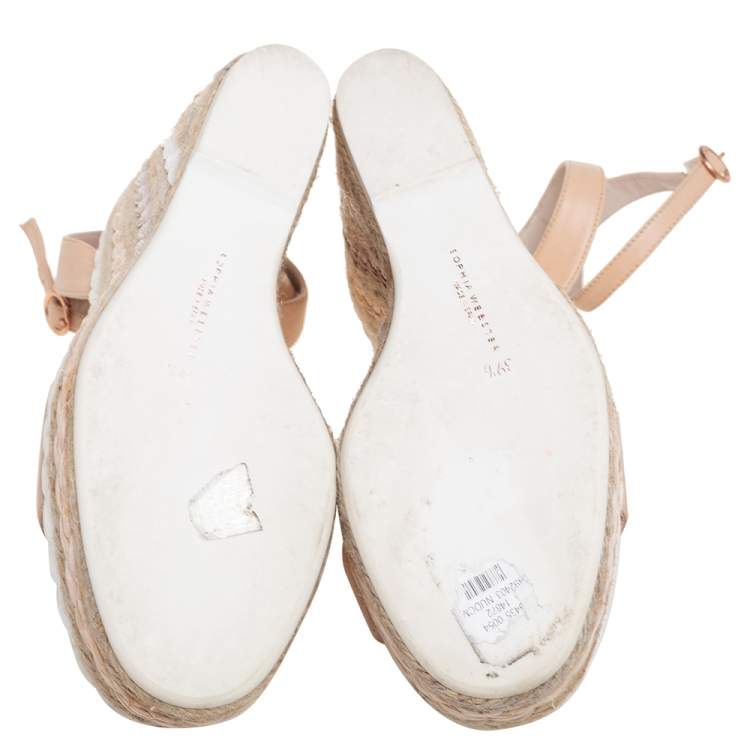 مملوكة مسبقًا Sophia Webster Beige Leather Lucita Rafia Wedges Size 39.5