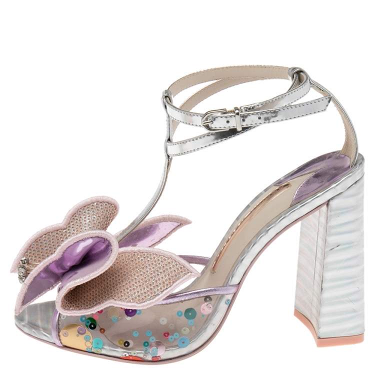 Pre Owned Sophia Webster Purple/Silver PVC and Leather Lana Butterfly Applique Block Heel Sandals Size 37