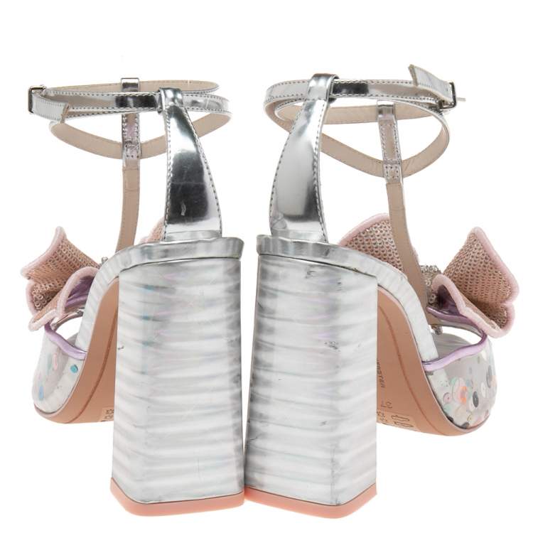Pre Owned Sophia Webster Purple/Silver PVC and Leather Lana Butterfly Applique Block Heel Sandals Size 37
