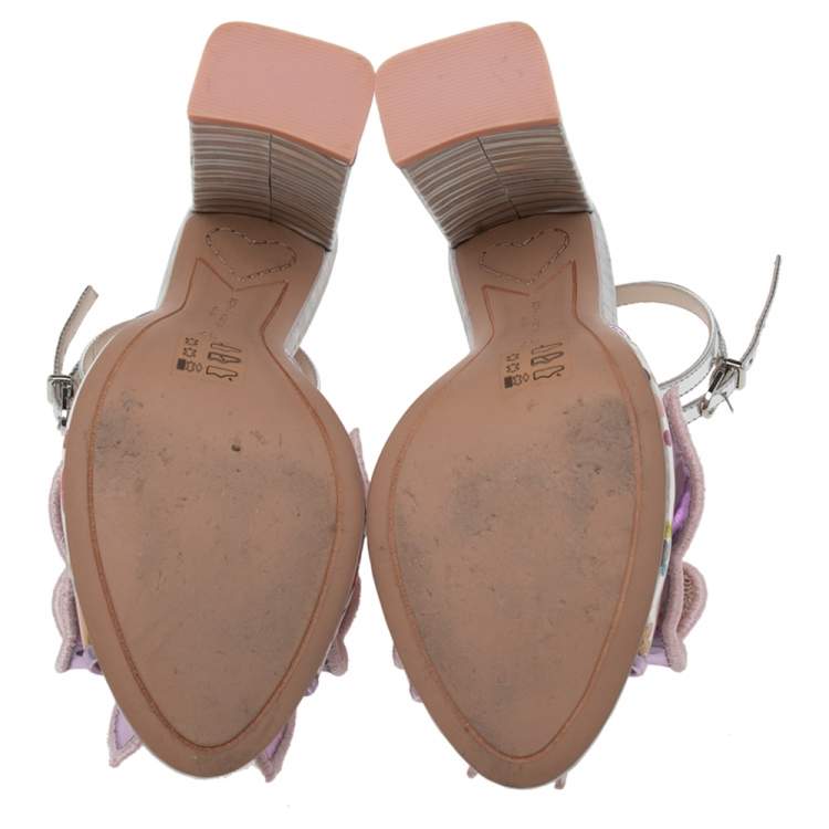 Pre Owned Sophia Webster Purple/Silver PVC and Leather Lana Butterfly Applique Block Heel Sandals Size 37