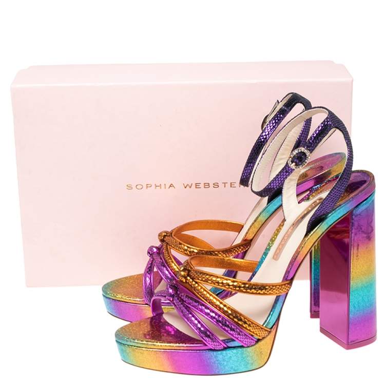 Pre Owned Sophia Webster Multicolor Snakeskin Effect Suede Rainbow Freya Platform Sandals Size 41