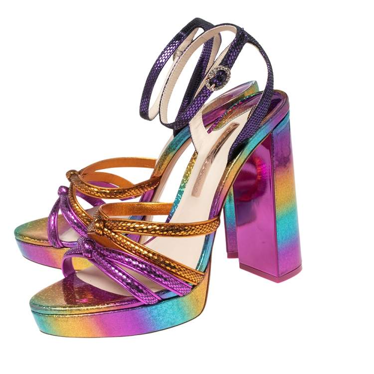 Pre Owned Sophia Webster Multicolor Snakeskin Effect Suede Rainbow Freya Platform Sandals Size 41