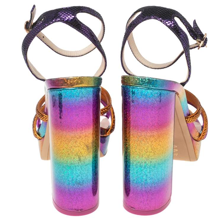 Pre Owned Sophia Webster Multicolor Snakeskin Effect Suede Rainbow Freya Platform Sandals Size 41