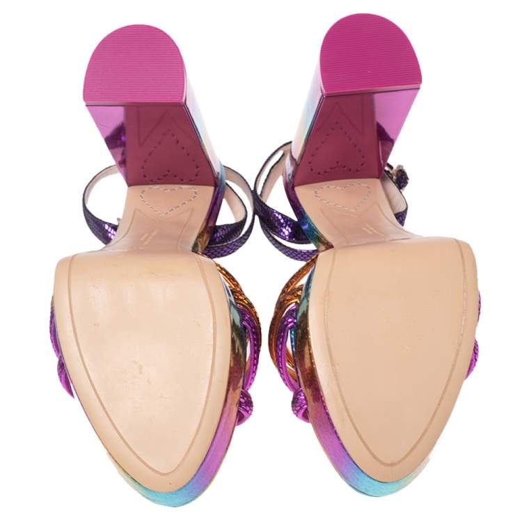 Pre Owned Sophia Webster Multicolor Snakeskin Effect Suede Rainbow Freya Platform Sandals Size 41