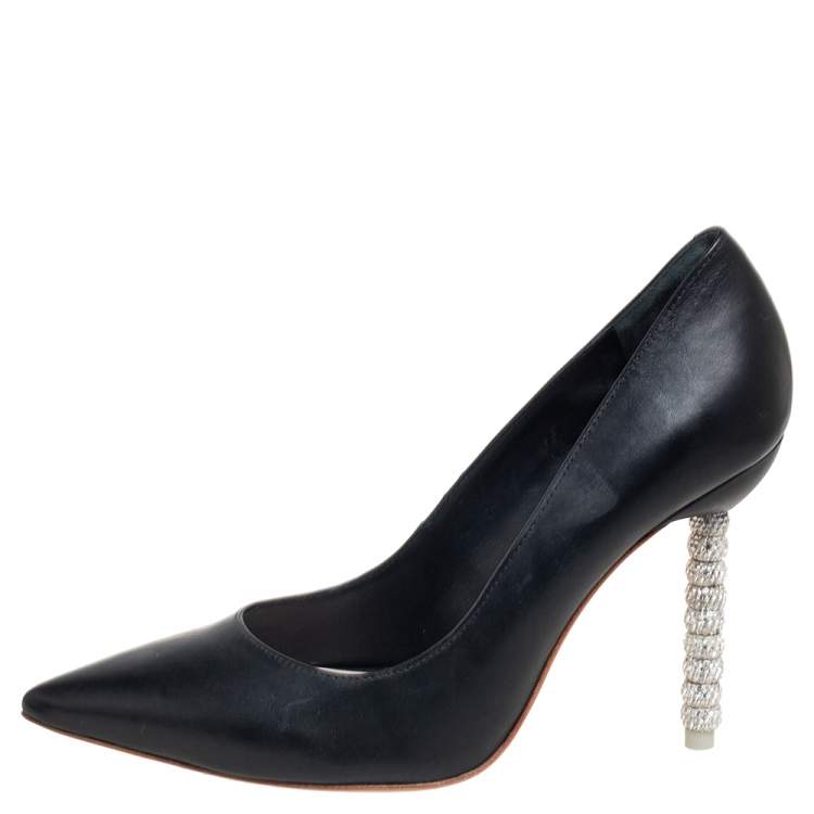 Pre Owned Sophia Webster Black Leather Coco Embellished Heel Pumps Size 36.5