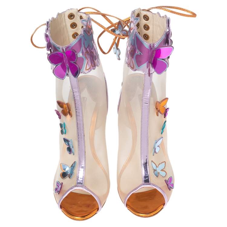 Pre Owned Sophia Webster Multicolor Net And Leather  Ankle Boots Size 38