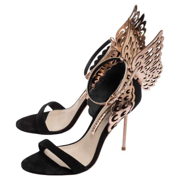 Pre Owned Sophia Webster Black Suede Evangeline Angel Wing Ankle-Strap Sandals Size 37.5