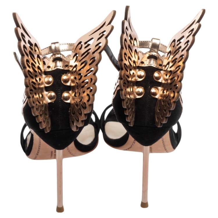 Pre Owned Sophia Webster Black Suede Evangeline Angel Wing Ankle-Strap Sandals Size 37.5