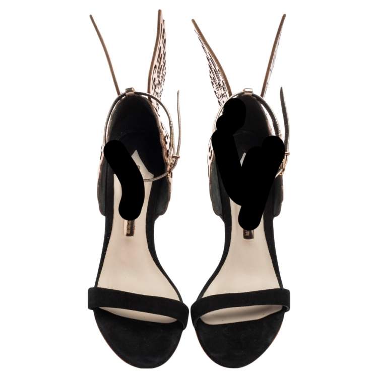 Pre Owned Sophia Webster Black Suede Evangeline Angel Wing Ankle-Strap Sandals Size 37.5