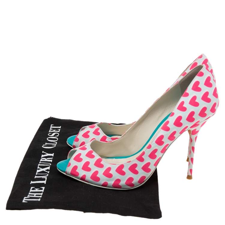 مملوكة مسبقًا Sophia Webster Pink/White Canvas  Peep Toe Pumps Size 38