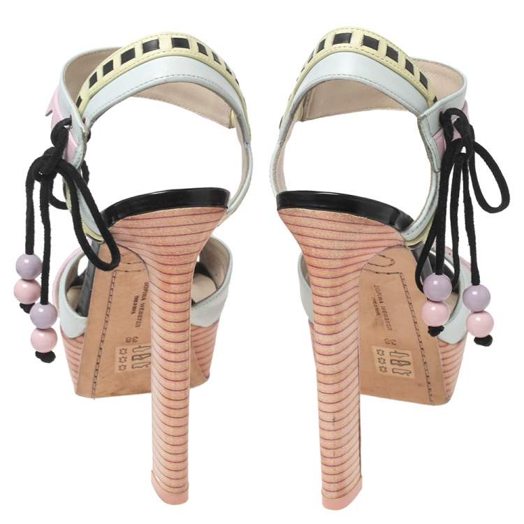 Pre Owned Sophia Webster Multicolor Leather Riko Pastel Platform Sandals Size 38