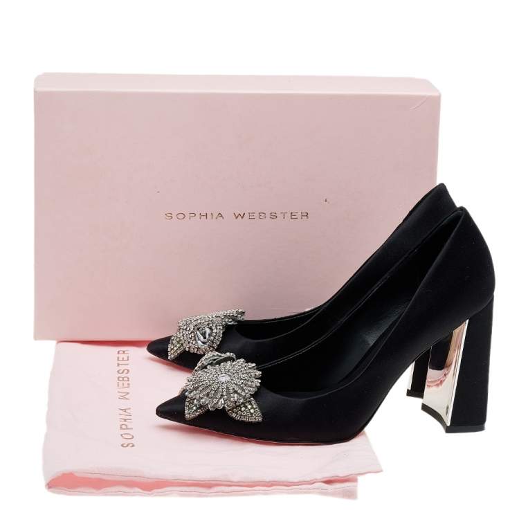 Pre Owned Sophia Webster Black Satin Lilico Crystal Embellished Pumps Size 38