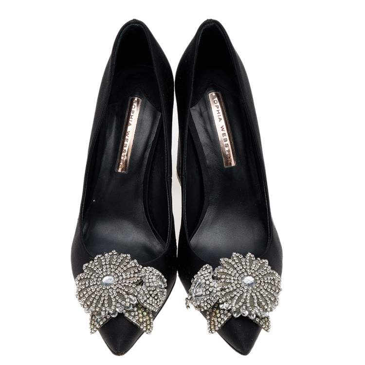 Pre Owned Sophia Webster Black Satin Lilico Crystal Embellished Pumps Size 38
