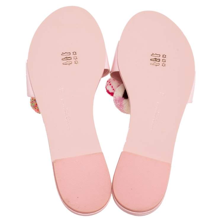 Pre Owned Sophia Webster Blush Pink Patent Leather Jada Pom Pom Flat Slide Sandals Size 39