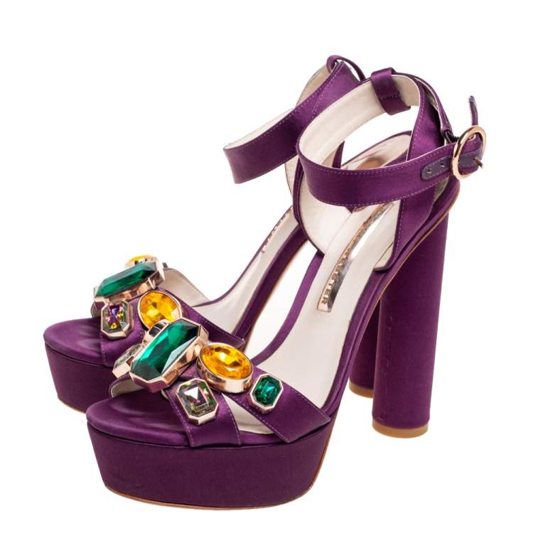 Pre Owned Sophia Webster Purple Satin Crystal Embellished Ankle Sandals Size 38.5