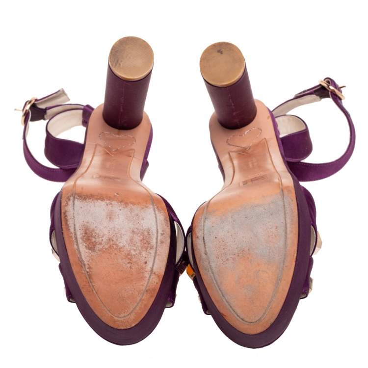 Pre Owned Sophia Webster Purple Satin Crystal Embellished Ankle Sandals Size 38.5