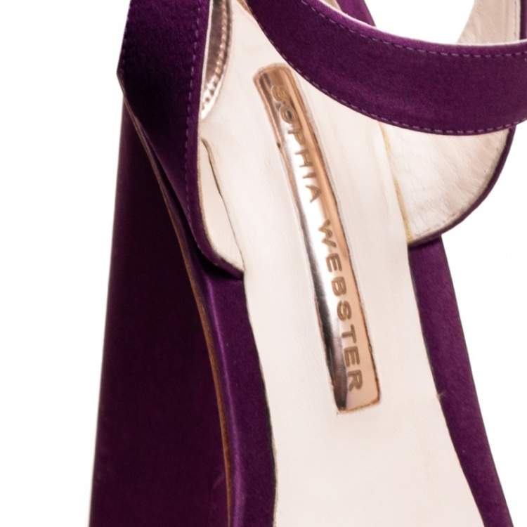 Pre Owned Sophia Webster Purple Satin Crystal Embellished Ankle Sandals Size 38.5